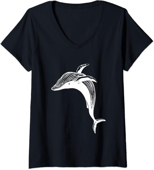 Womens Sea Animal Orca Diving Whale Orca V-Neck T-Shirt