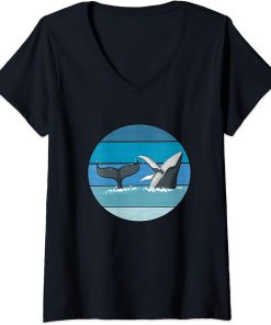 Womens Save The Whales Killer Whale Orca Smart Dolphin Retro Orca V-Neck T-Shirt