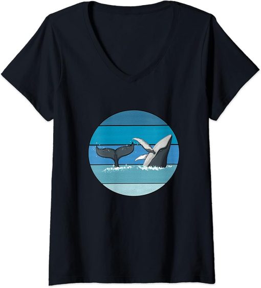 Womens Save The Whales Killer Whale Orca Smart Dolphin Retro Orca V-Neck T-Shirt