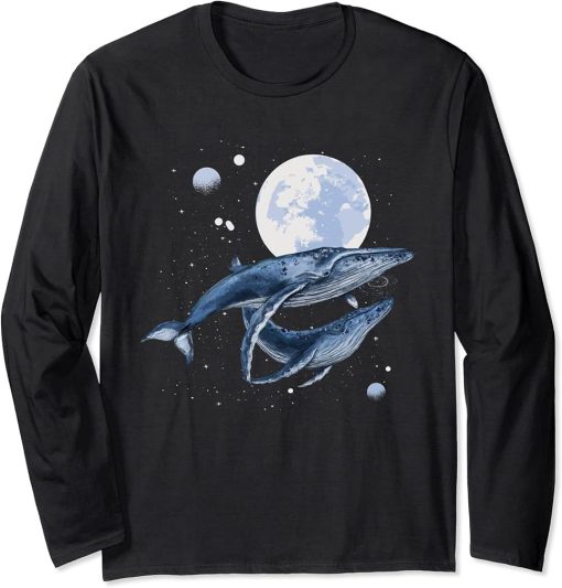 Humpback whale in Space | Funny Beluga Orca Blue whale Long Sleeve T-Shirt