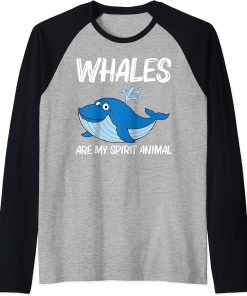 Funny Whale Art For Men Women Orca Narwhal Blue Whales Raglan Baseball Tee