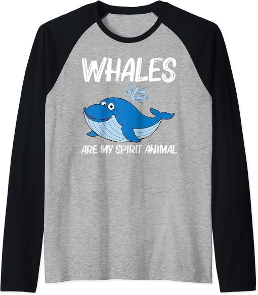 Funny Whale Art For Men Women Orca Narwhal Blue Whales Raglan Baseball Tee